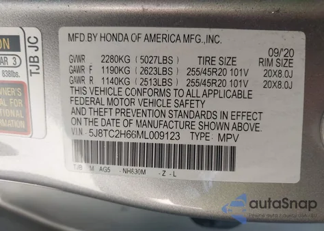 2021 Acura Rdx A-Spec Package from USA, damaged, VIN 5J8TC2H66ML009123